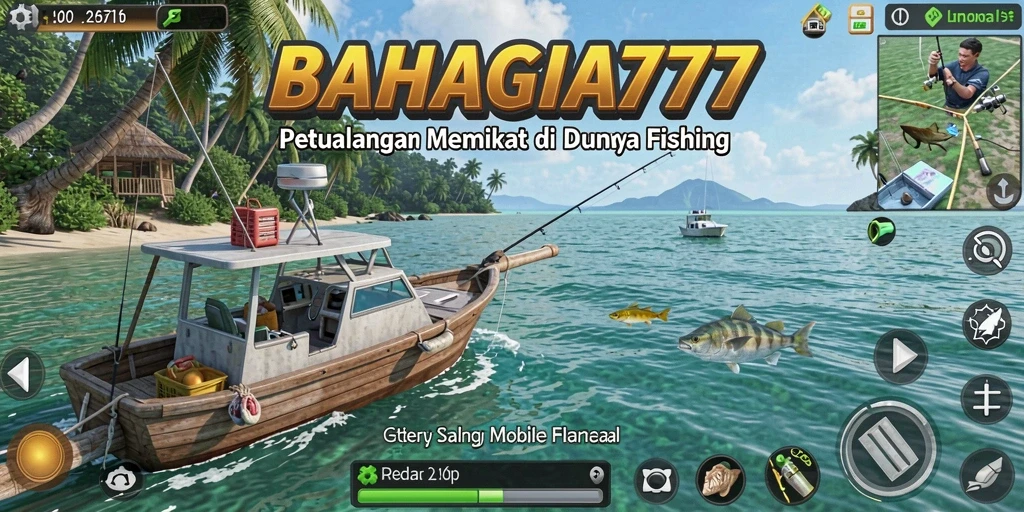 Tampilan gameplay seru BAHAGIA777 saat memancing ikan.