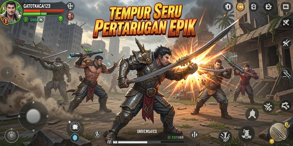 GATOTKACA123 menampilkan karakter dalam pertarungan epik yang memukau.