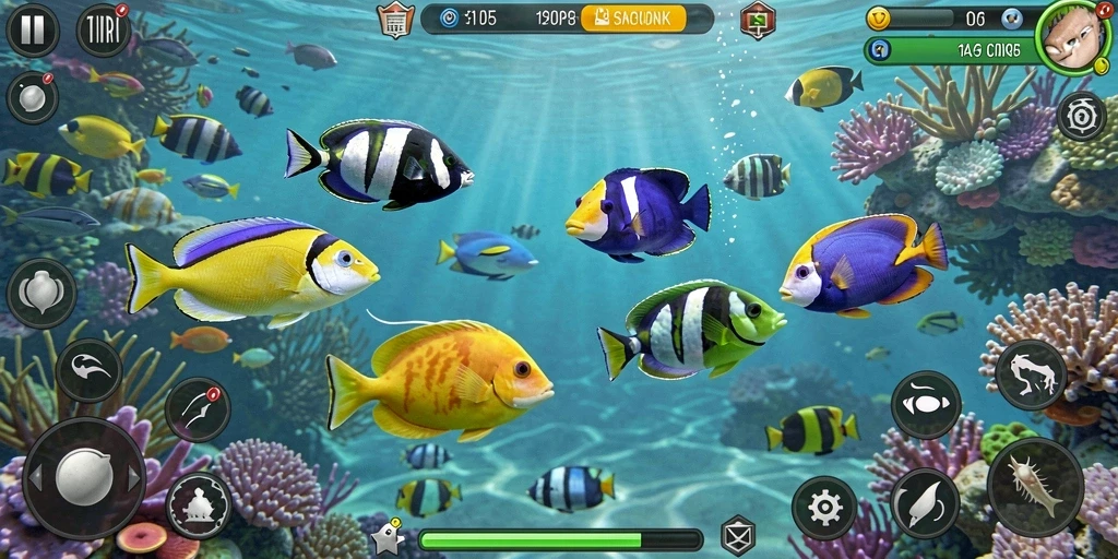 Screenshot utama IDRRP menampilkan aksi seru saat menembak ikan.