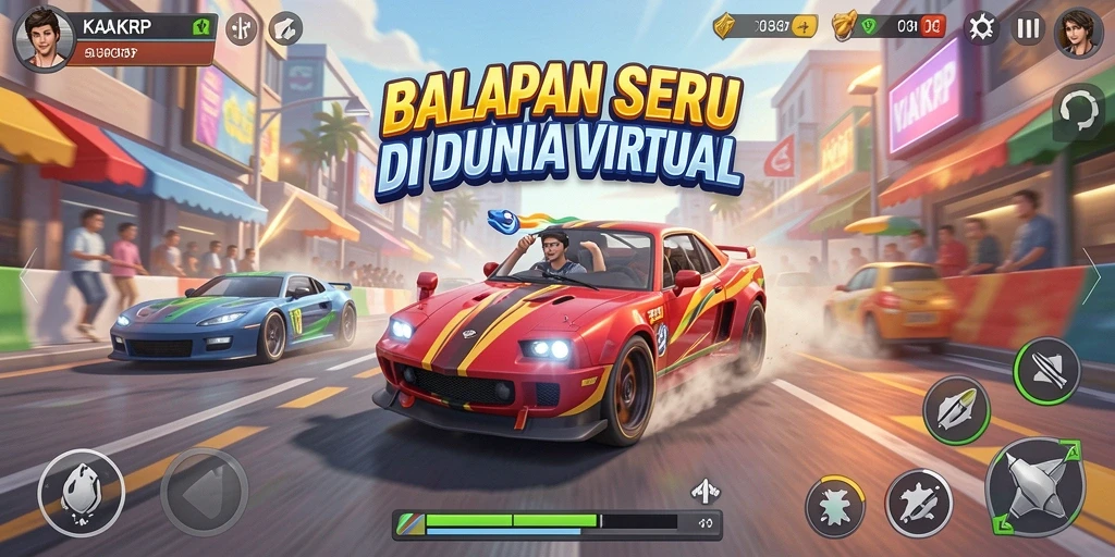 Tampilan gameplay Racing KAKRP yang sangat dinamis dan seru.