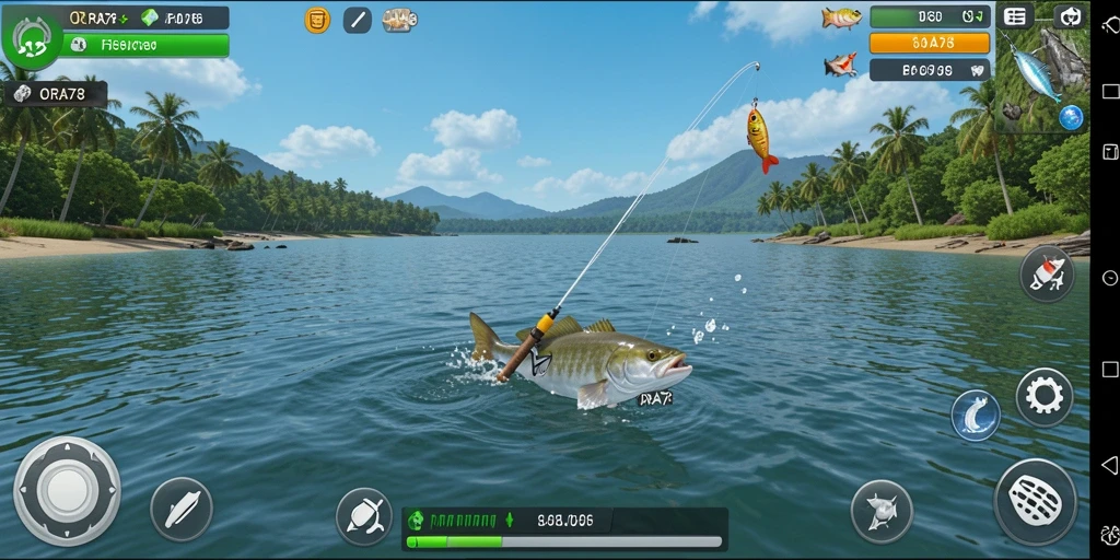Tampilan gameplay yang memukau dalam ORA78 dengan suasana memancing yang realistis.