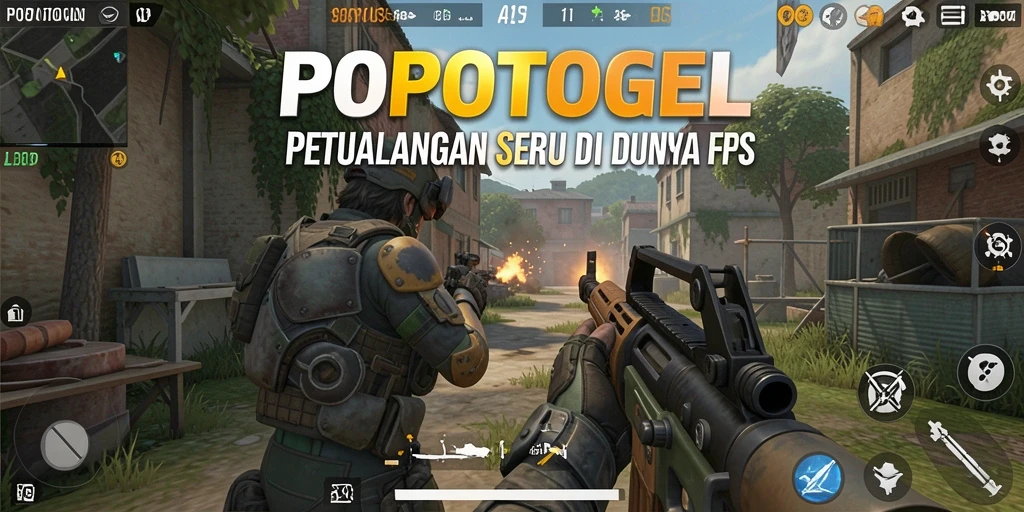 Tampilan gameplay menegangkan dalam arena FPS POPOTOGEL.