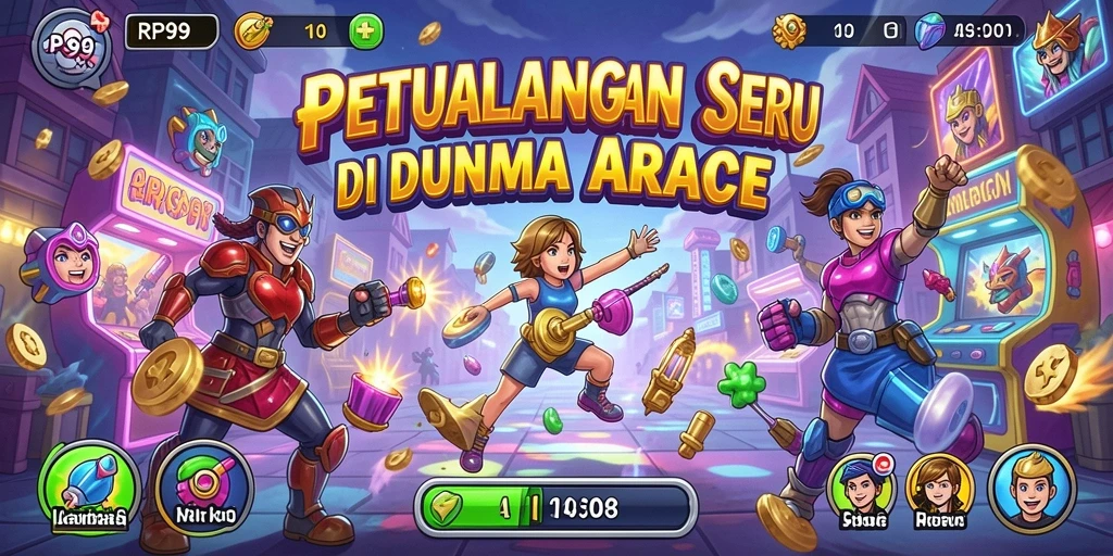 Gameplay seru RP99 di dunia arcade yang penuh warna.