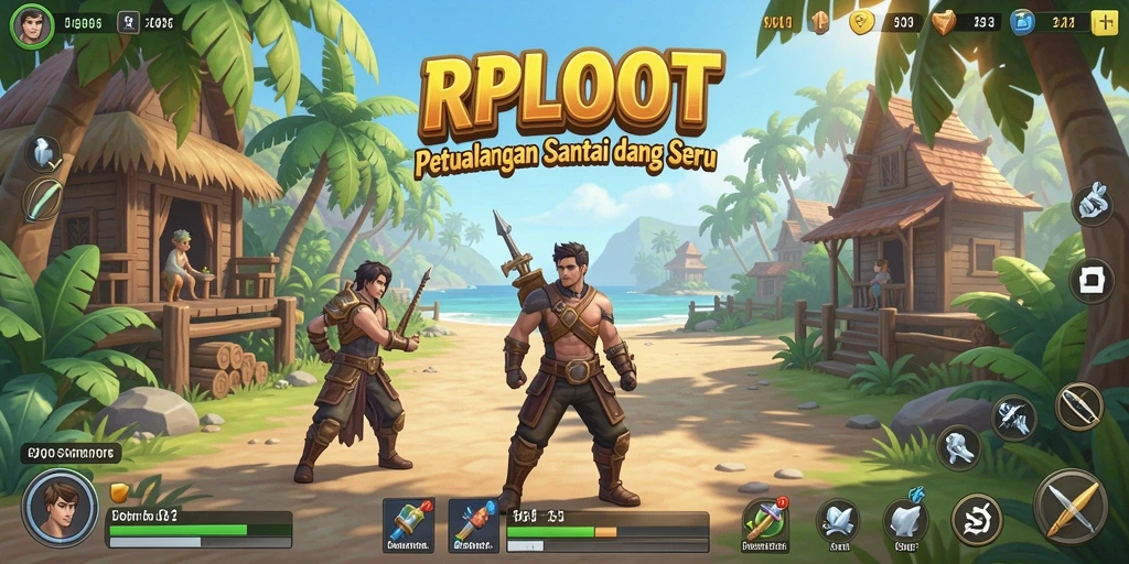 Screenshot gameplay RPLOOT menunjukkan karakter yang beraksi dan level yang penuh warna.