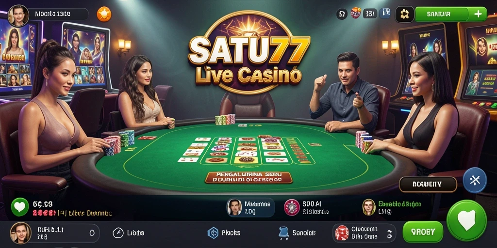 Tampilan gameplay Live Casino yang seru dan interaktif di SATU77.