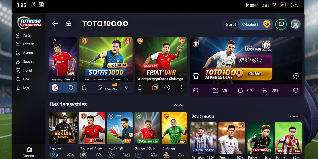 Tangkapan layar utama TOTO1000 menampilkan antarmuka taruhan olahraga yang menarik.